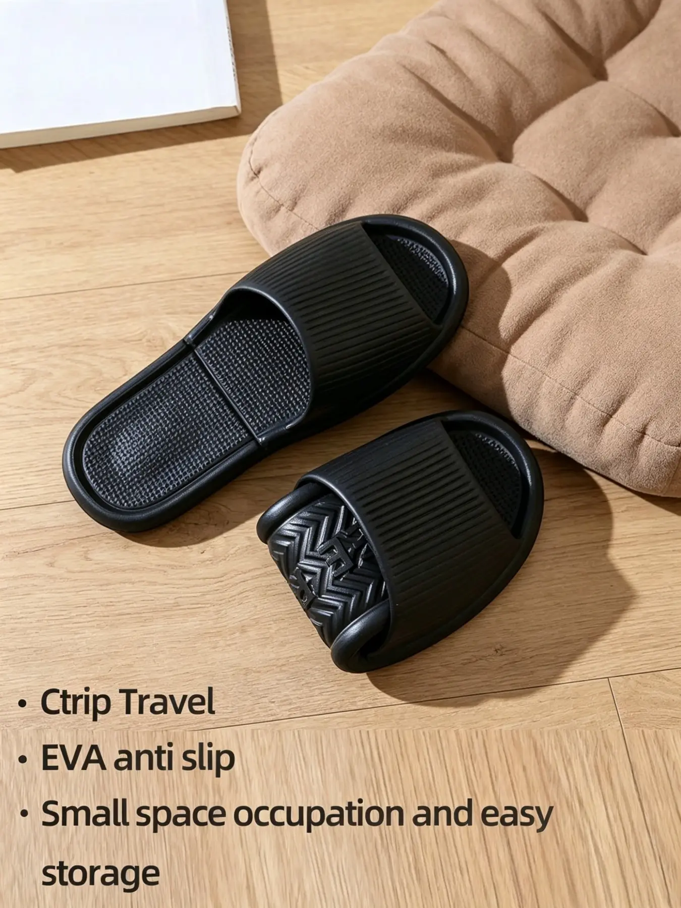 Foldable Travel Slippers, Unisex Eva Non-Slip Quick-Dry Flat Slides, Lightweight Portable Casual Massage Slippers for Hotel Beach Vacation Footwear