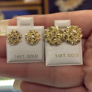 14k Gold Round Nugget Earrings Studs -2 options  - 14KT yellow gold Jewelry for Women or men