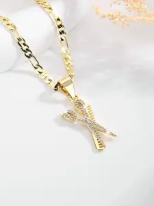 Fashionable Elegant Scissors Comb Charm Necklace, Trendy Charms Necklace, Gold Plated Copper Hairdresser Design Pendant Jewelry, Holiday Gift Blessing