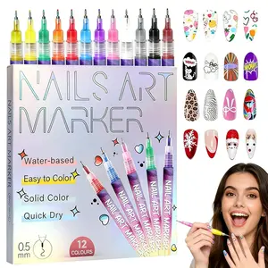 Cutics 12-Color Nails Doodle Pen for DIY Nail Art Quick Drying Acrylic Painting and 3D Dot Embroidery mma acrylic nail - On Nails Quick Drying Dot Stitching Nail Art Pen for Home and Salon DIY, Nail Care Cutics Manicure Polish Cosmetic