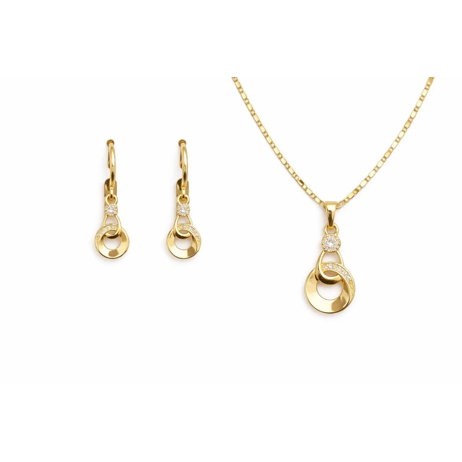 18K Gold Plated Jewelry Set CZ Necklace 18" and Dangle Earrings Gift Set