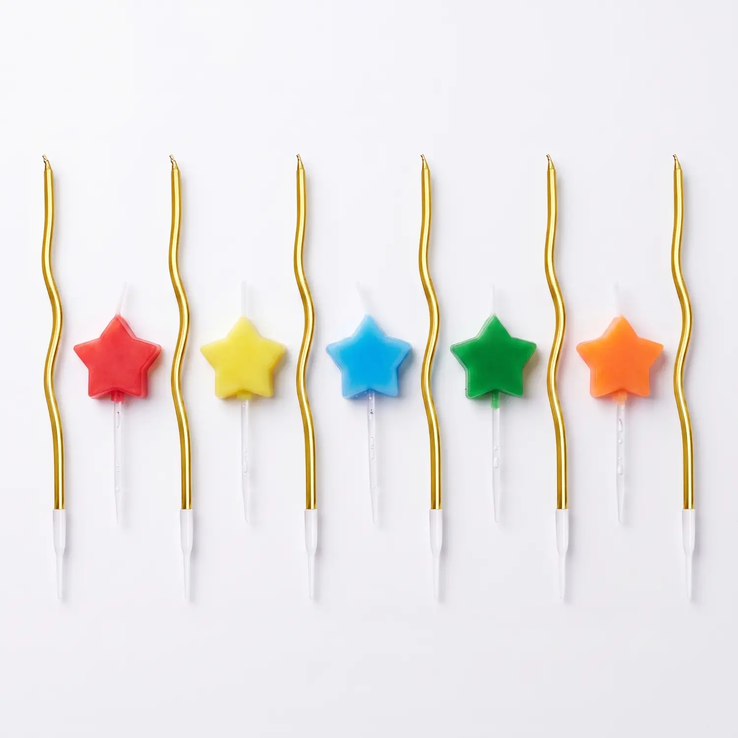 Colorful Star Birthday Candles, Macaron Star Cake Candles with Gold Wave Candles for Birthday Cake Decoration Party Supplies