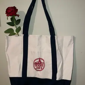 Trader Joe's Navy Blue and Dark Green TJ Large Tote Bag with Embroidered Logo and Durable Straps