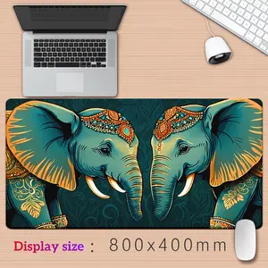 1pc Elephant Face-to-Face Design Gaming Mouse Pad - Large Non-Slip Rubber Desk Mat with Vibrant Orange & Green Elephant Illustration, Perfect for PC, Laptop, and Office Use, Gaming Desk Accessory| Elephant Motif| Durable Mouse Pad, Mouse Pads for Desk