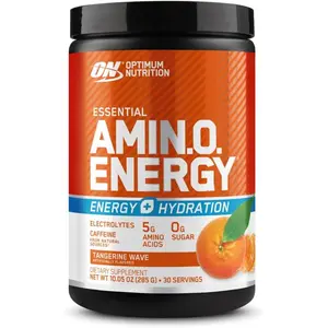 Amino Energy Powder Plus Hydration, with BCAA, Electrolytes, and Caffeine, Tangerine Wave, 30 Servings (Packaging May Vary)