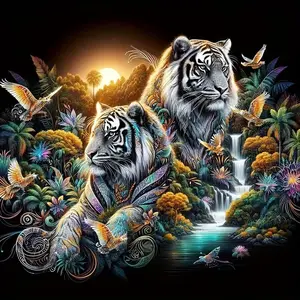 New DIY 5D Diamond Painting Kit, Creative Experience, Tiger & Butterfly Theme, Full Drill Mosaic Art, Home Wall Decor Gift, Large Size, Diamond Pattern Design