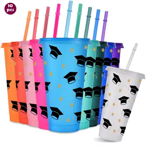 10pcs/24oz/710ml/Bright Glitter Plastic Tumblers With Lid And Straw,Drinkware,Water Bottle,Iced Coffee Cup,Festival Party Supplies,Graduation Day Gifts,Valentine's Day Gifts,Birthday Gifts For Friends,Gifts For Couples