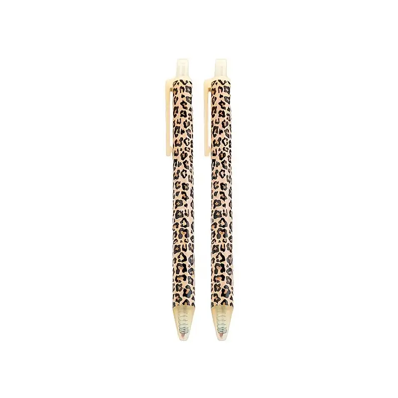 2-Pack Leopard Pattern Leopard Print Retractable Design Ballpoint Pens, Fashionable 1.0mm Smooth Writing Office Supplies, Ink, No Cap, Multi-Color Pen Holder, Unisex Gift