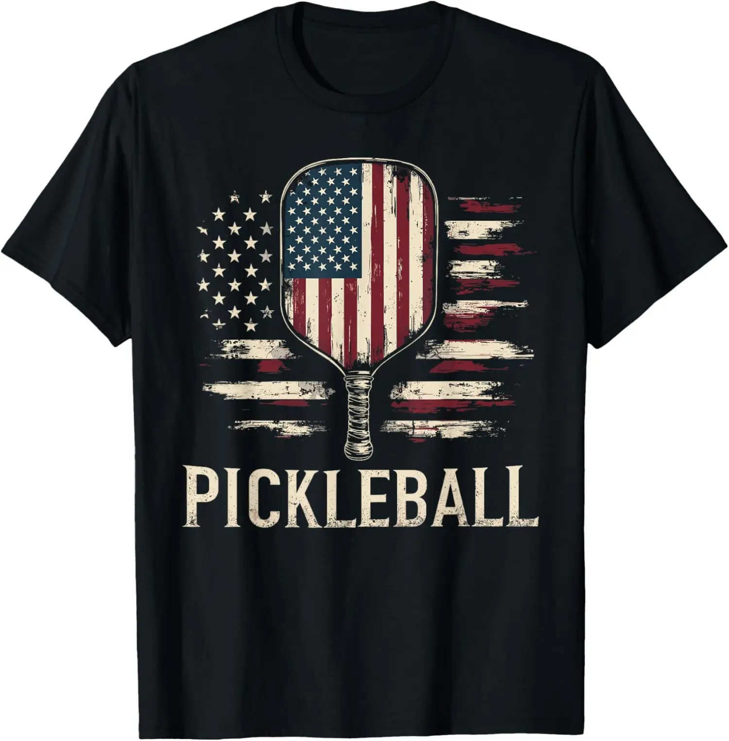 Men's Short-Sleeve T-Shirt, Retro US Flag Design for Pickleball Players Streetwear Casual