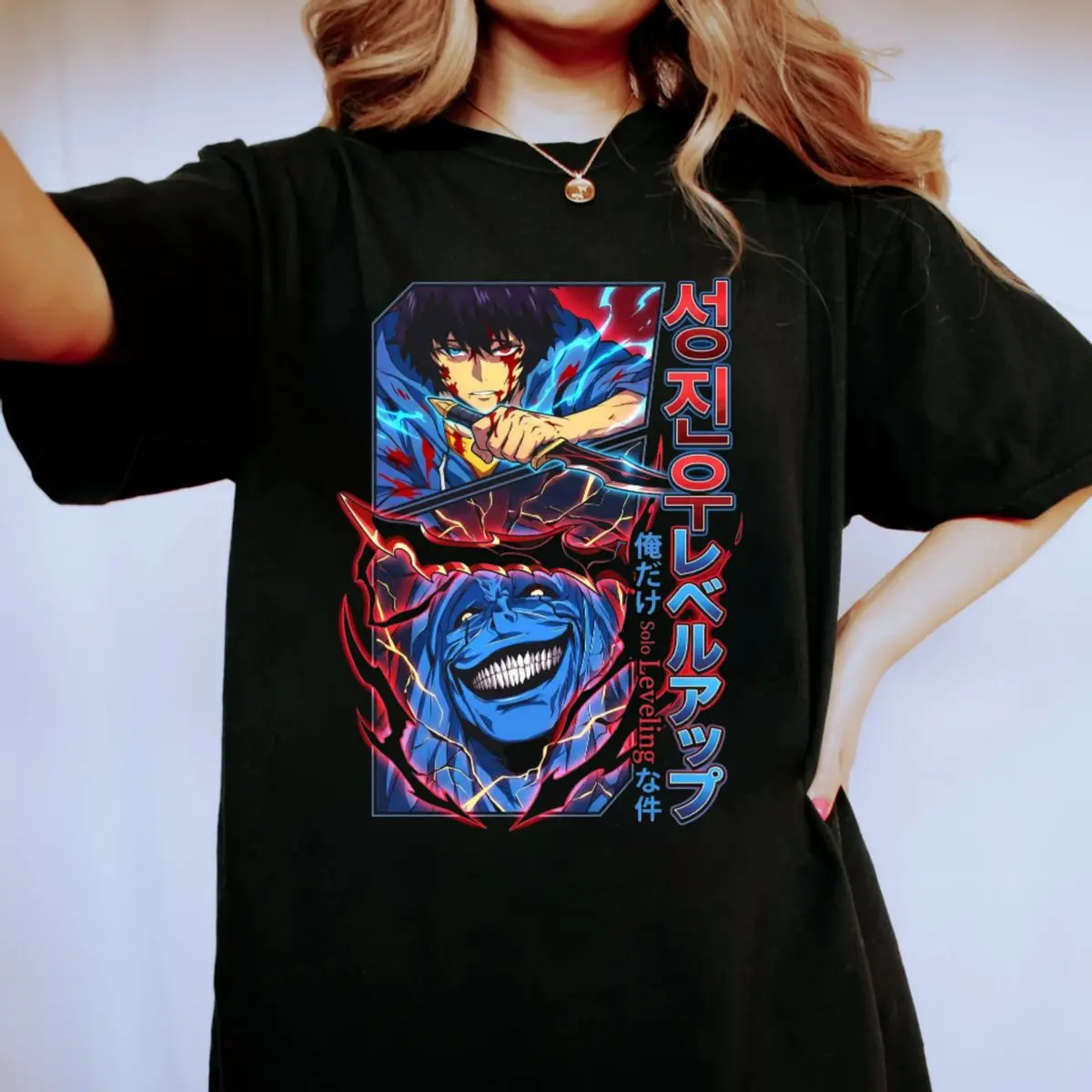 Sung Jinwoo Shirt, Solo Leveling Manga Sweatshirt, Shadow Monarch Anime Hoodie, Gift For Fan, Unisex Sweater Pullover Tee