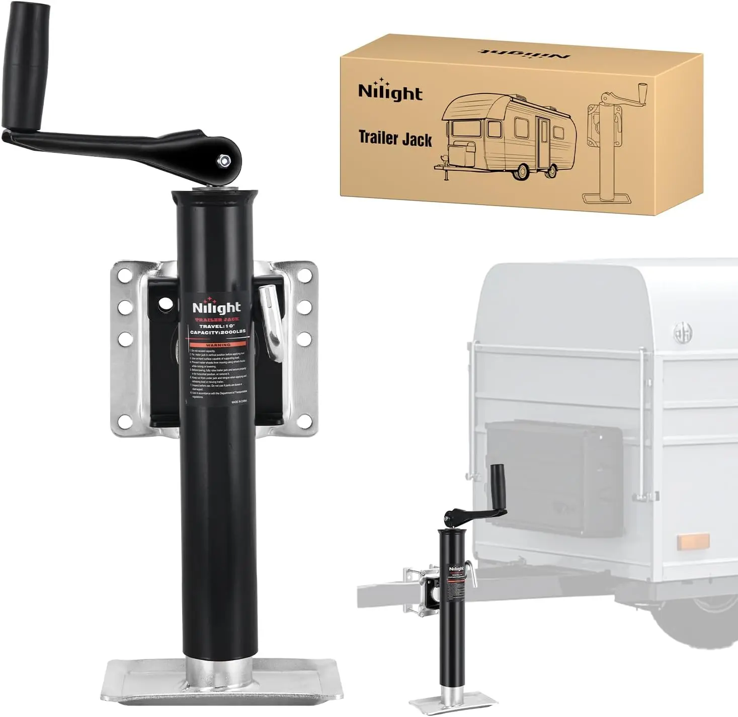 Nilight Heavy-Duty Alloy Steel Swivel Bolt-On Trailer Jack - 2000LBS Capacity, 10 inches Vertical Travel, Vertical Adjust, Ergonomic Top Wind Handle, Automotive Repair Tools for RV, Boat Trailers