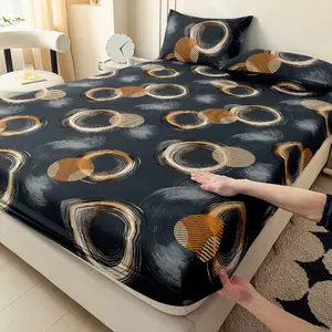 3pcs Dark Grey Circle Sheet And Pillowcase Three-Piece Set, Bed sheets set, Soft Skin-Friendly Breathable Sheets, 2 Pillowcases + 1 Fitted Sheet, All-Season Machine Washable King/Queen