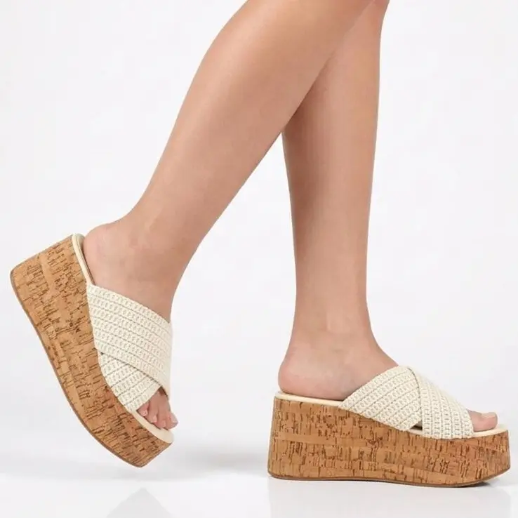 Women's Open Toe Wedge Heel Espadrilles - Platform, Slip-Resistant Slides with Plain Braid, Casual Wear Summer Outdoor Sandals