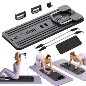 Multi-functional Ab Exercise Board 10-in-1 Yoga Board Foldable Home Pilates Reformer with Knee Mat Timer Resistance Bands Abs Workout Equipment for Core Strength Training