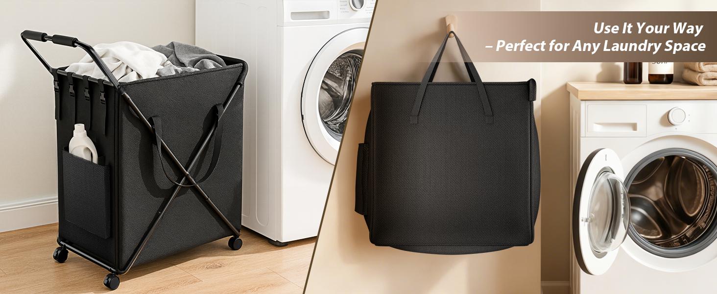 Uniflasy Rolling Laundry Hamper with Wheels, 43 Gal (160L) Large Laundry Basket with Lockable 360° Wheels, Metal Frame, Removable Water-Resistant Liner for Laundry Room Bedroom, Black