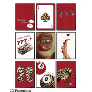 9-piece set, stylish red leopard-print wall art set, featuring a “Lucky No. 8” ball wall decoration; leopard posters and prints perfect for girls' bedrooms, apartments, and dorm rooms; frameless