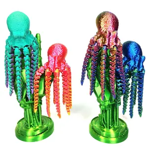 8Pcs 3D Printed Octopus Design Ornament Random Color,Soft Joint Octopus Ornament,Collectible Set for Adults, Home Office Desk Decoration & Display Colorful Gift | Desk Pet | Fidget Toy | ADHD Relief Plastic