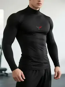Men's High Neck Long Sleeve Top, Athletic Fit, Sporty Fitness Casual Wear, High Performance Activewear, Daily, Show off Style and Personality, Fall & Winter