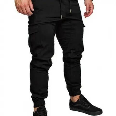Men's Solid Casual Cargo Pants, Relaxed Fit Mid-Rise Tapered Leg, Multi-Pocket Drawstring Elastic Waist, Classic Bottoms for All-Season Wear, Versatile Gift Idea, Today's Clearance, Essential for Man's Wardrobe, Casual Pocket Trousers