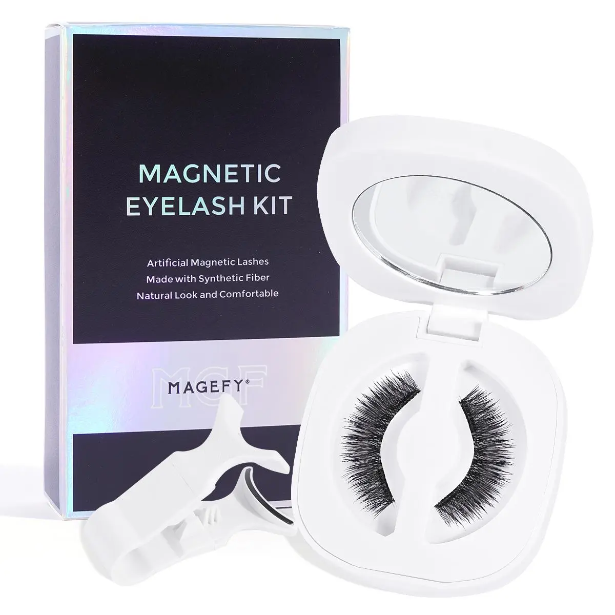 Natural Magnetic Eyelash Kit, Soft Magnetic Eyelashes, Fluffy False Eyelashes, 1 Set Fluffy Curling Fake Eyelashes with Professional Applicator Tweezers, Reusable Eye Makeup Tool