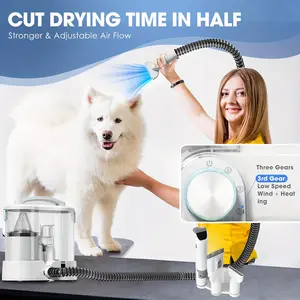 6-Piece Pet Grooming Kit - Professional Dog and Cat Shedding Vacuum with 3.3L Large Capacity Dust Box, Dryer Hair, and Dog Clipper - All-in-One Multipurpose Grooming Solution for Easy Shedding, Trimming, and Cleaning