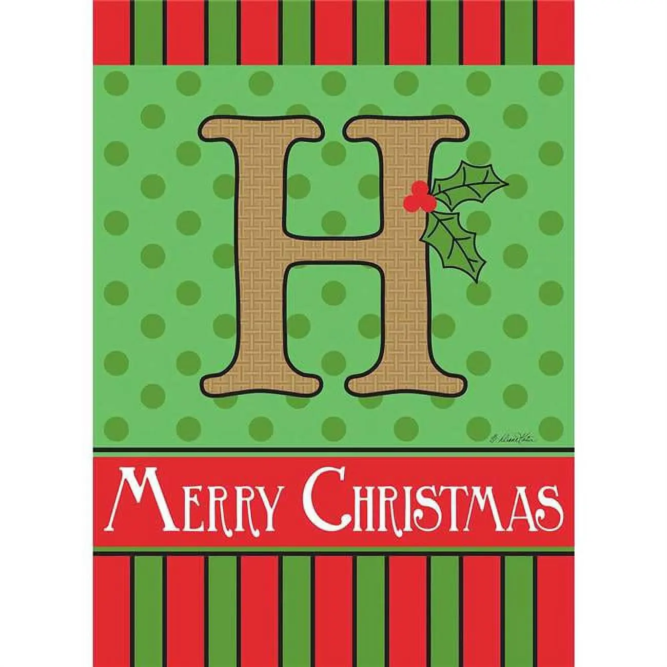 13 x 18 in. Merry Christmas Monogram H Burlap Garden Flag