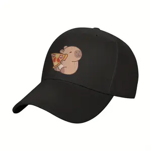 1pc Adjustable Capybara Baseball Cap - Breathable Polyester Sun Hat with Curved Brim, Fun Cartoon Design of Capybara Eating Pizza, Lightweight Y2K Fashion Visor for Men and Women, Golf Visor Cap |   Curved Brim Cap |   Polyester Cap