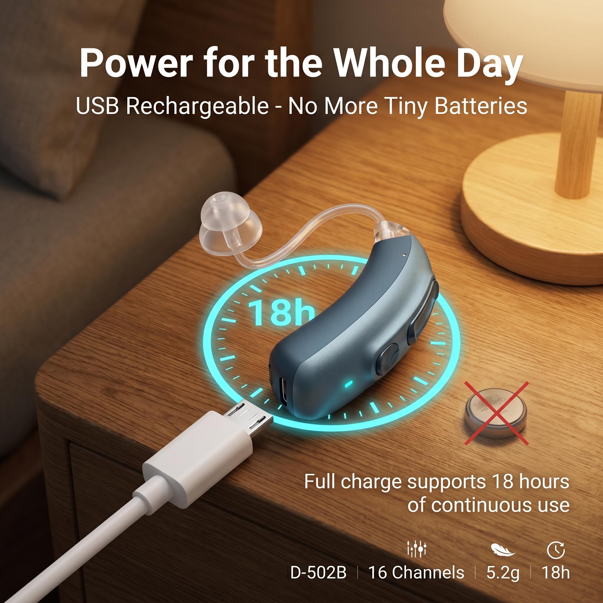 Coniler D-502B OTC Digital BTE Hearing Aids for Adults. Magnetic charging, noise cancellation, clear stable sound, long battery life, ideal for indoor & outdoor daily use.