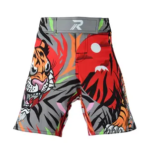 ROAR-INT Kids Tiger MMA BJJ No-Gi Grappling Muay Thai Fight Shorts for Boys and Girls
