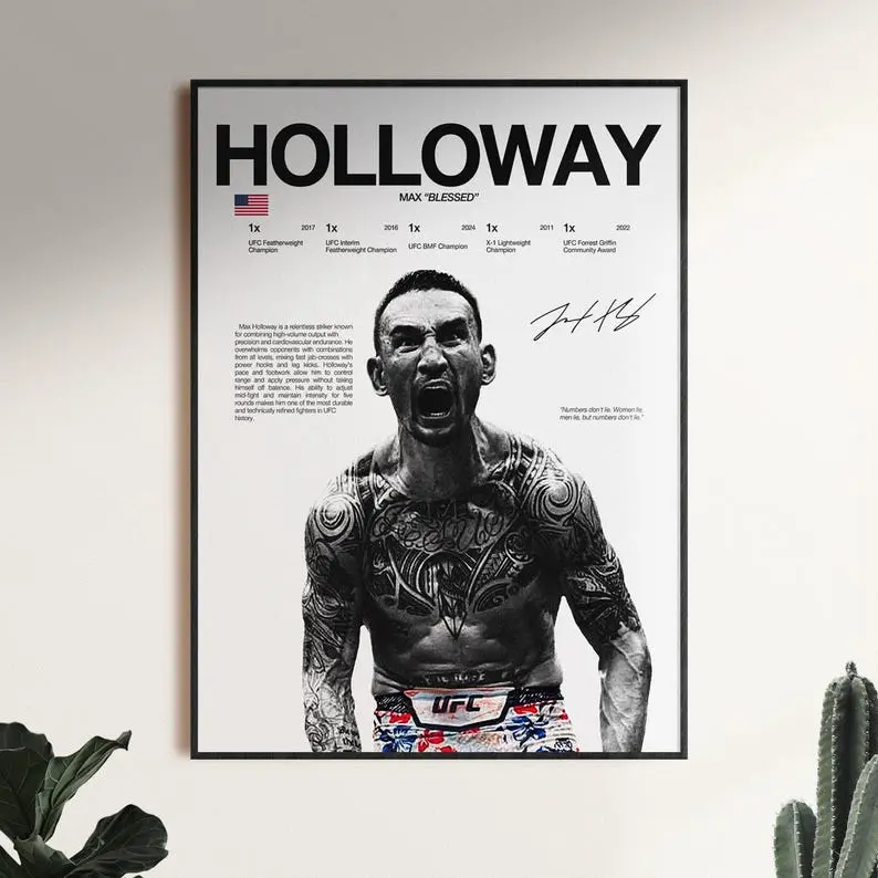 Max Holloway Poster, UFC Wall Print, MMA Wall Print, Fighter Poster, Gym Poster, UFC Fan Room Decor, Gift for Him, ufc Champion Marcelina  - Poster Print Unframed