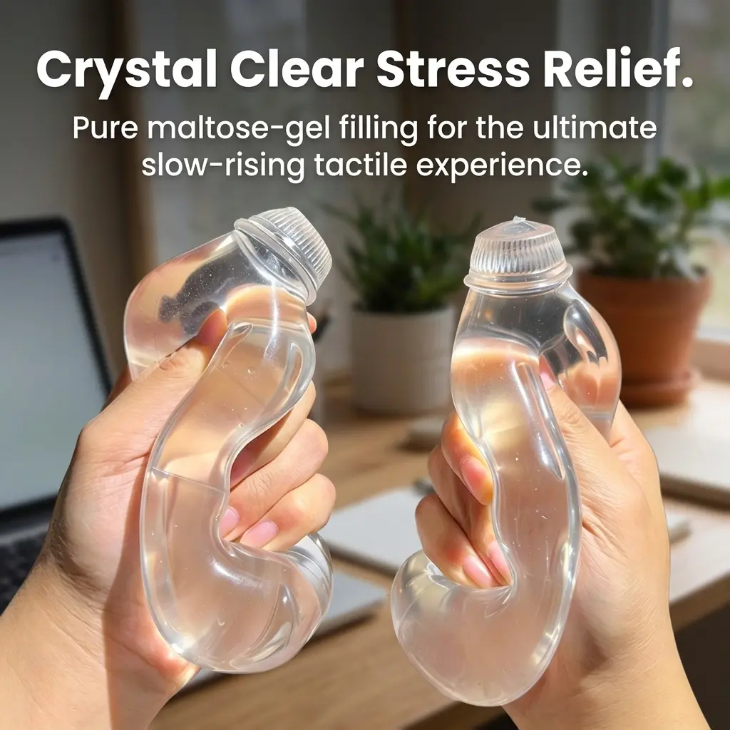 Transparent TPR Mineral Water Bottle Squishy Toy - Slow Rising, Miniature, Noiseless Silent Fidget, Instant Anxiety Relief ASMR Desk Toy for Adults - Hand Therapy Stress Ball for Home Office
