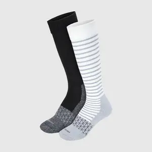 Hanes Women's Wellness 2pk Over Calf Socks, Mild Compression - Gray/Black 5-9