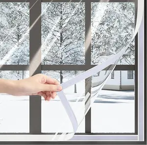 79 x 79 Inch Window Insulation Kit, Adjustable Window Film with Hook and Loop Tape, Window Cover to Keep Warm in Winter and Cool in Summer, Reusable Plastic Window Wrap