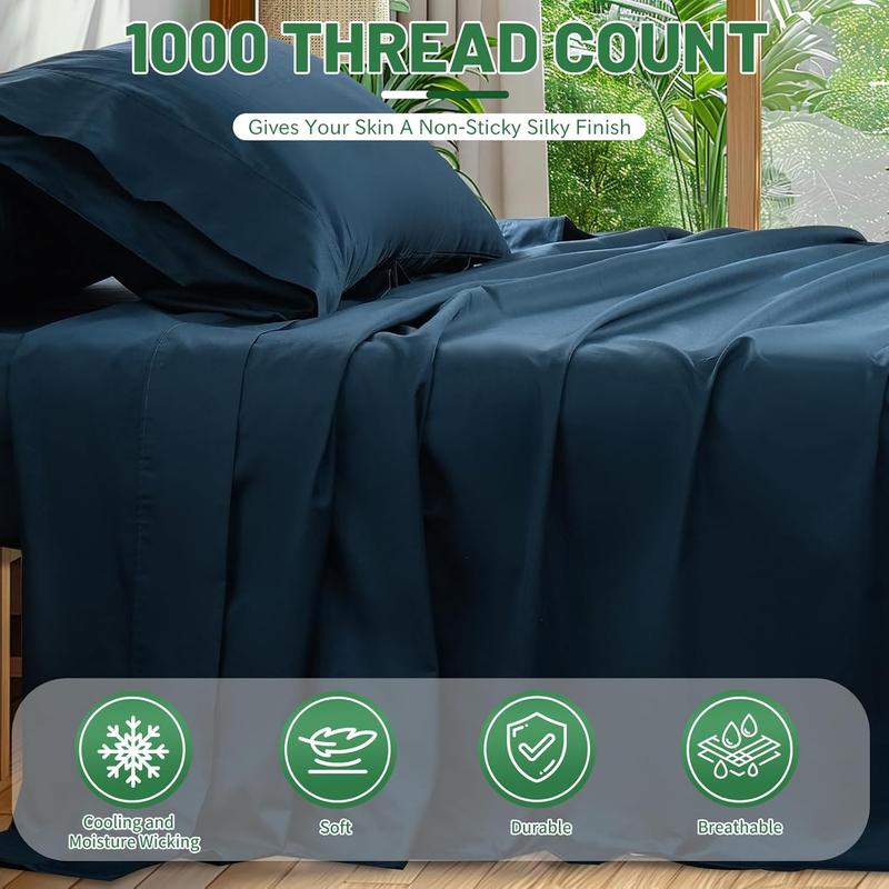 % Sheets King Size 1000 Thread Count Sateen Weave Soft Breathable 16-Inch Deep Pocket 4PCS(King,Navy)