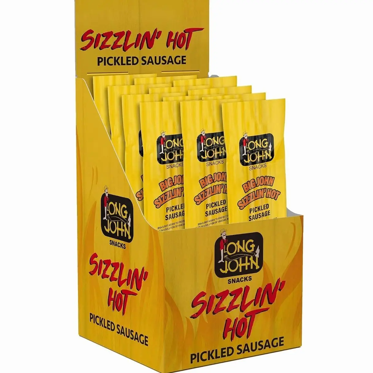 Long John Snacks Sizzlin’ Hot Pickled Sausage - Great Christmas Gift, Stocking Stuffer, White Elephant or Secret Santa Present & Spicy Holiday Charcuterie Snack - Smoked Gourmet Meat Stick - 12 Pack