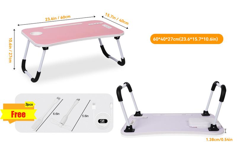 Laptop Bed Desk, Portable Foldable Laptop Table, Lap Desk Tray Table with 4 USB Ports, Storage Drawer and Cup Holder, for Bed/Couch Working, Reading