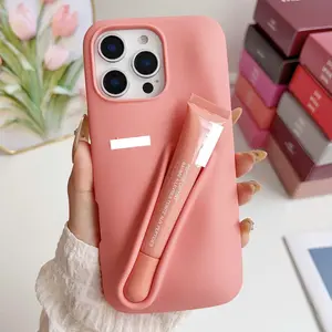 Hot Fashion Phone Case for iPhone with Lipstick Holder Shock-Proof Silicone Cover Anti-Scratch Dustproof Matte Non-Slip Water-Resistant Half-Wrapped Case