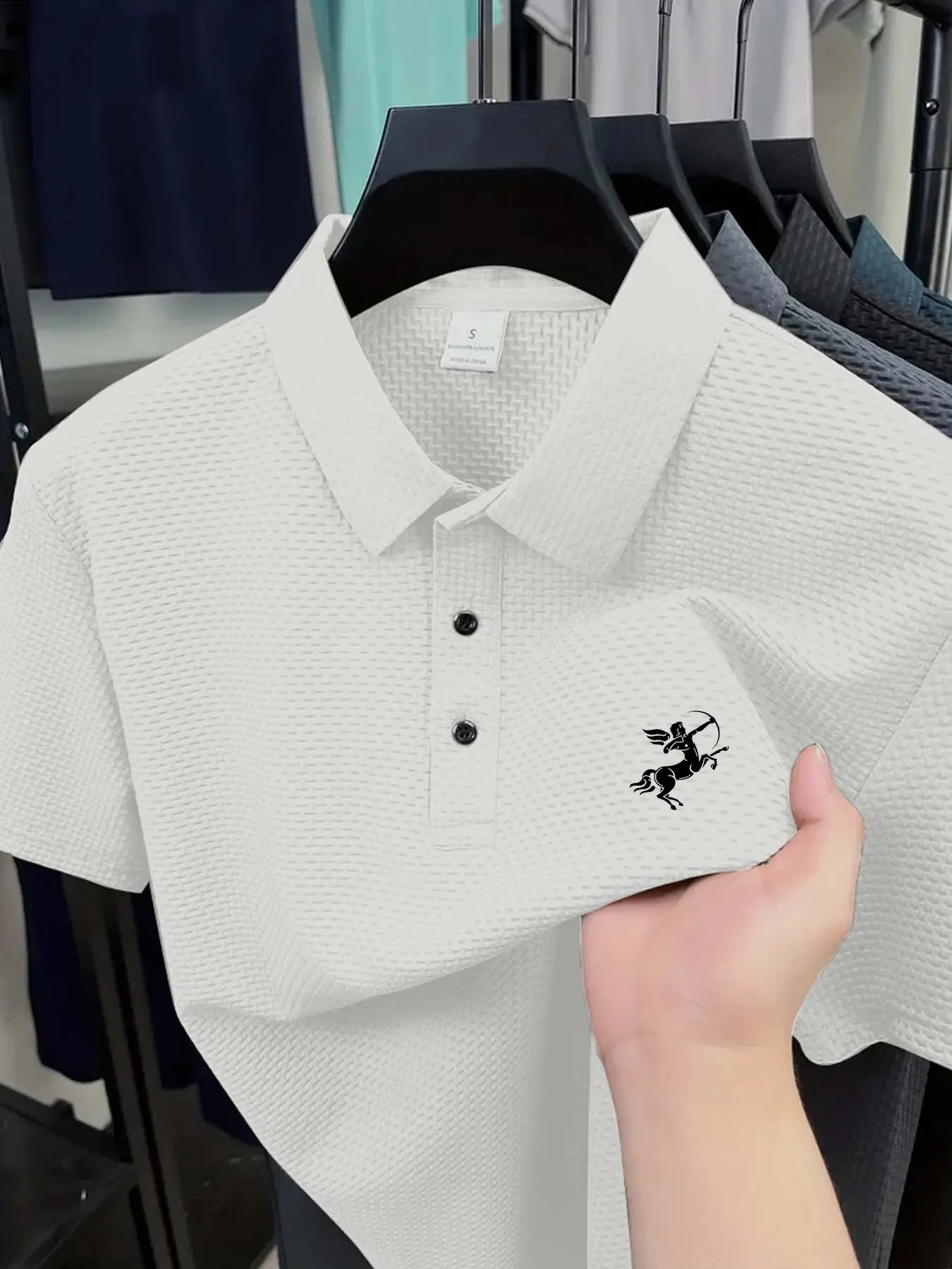 Paulo Polo Shirt A313 Horse Print, Quick-Dry Summer Men's Casual Slim-Fit Short Sleeve, Geometric Pattern Business Sport Top