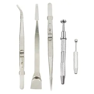 5-Piece Jewelry Marking Collector Set with Spatula Tweezers, Stainless Steel Diamond Holder Claws, Gem Tweezers for Small Bead Handling