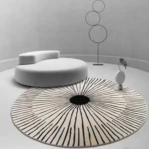 Nordic Style Round Carpet, Modern Minimalist Pattern Print Rug, Home Decor Floor Mat for Living Room Bedroom Sofa Bedside