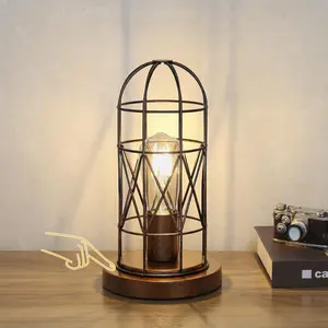 Small Touch Lamp, Industiral Table Lamp with Antique Bronze Cage, 3 Way Dimmable Bedside Lamp  Nightstand Lamp Steampunk Edison Lamp for Bedroom Living Room Kitchen, LED Bulb Included