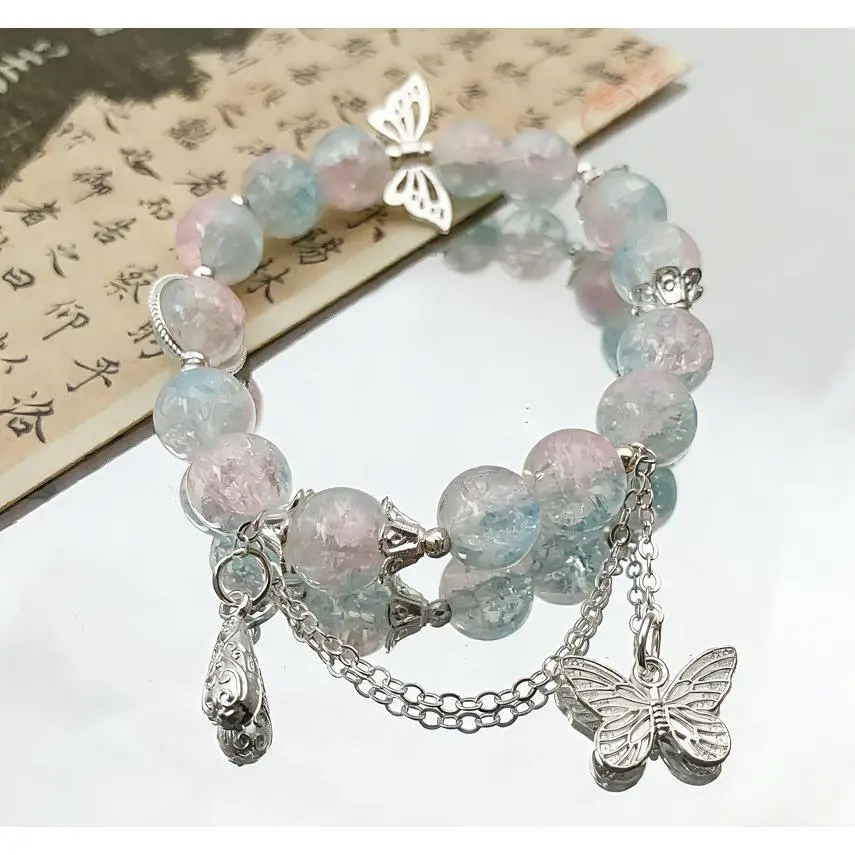 S315-Pink Blue Corn Cob Butterfly Bracelet # SZ151