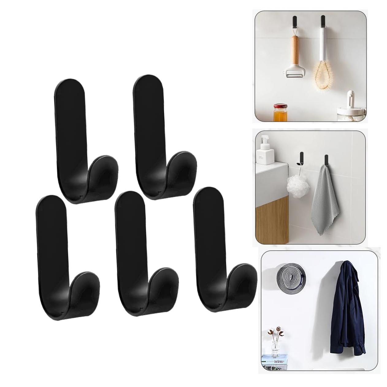 J-Shaped Coat Hooks Metal Wall Mounted Hook Hanger for Coat Hat Bag Purse Towel Black 5Pcs Rust-Proof & Corrosion-Resistant - Easy Installation - Heavy-Duty Performance - Modern Craftsmanship - Multi-Purpose Functionality - Organiser Hangable door