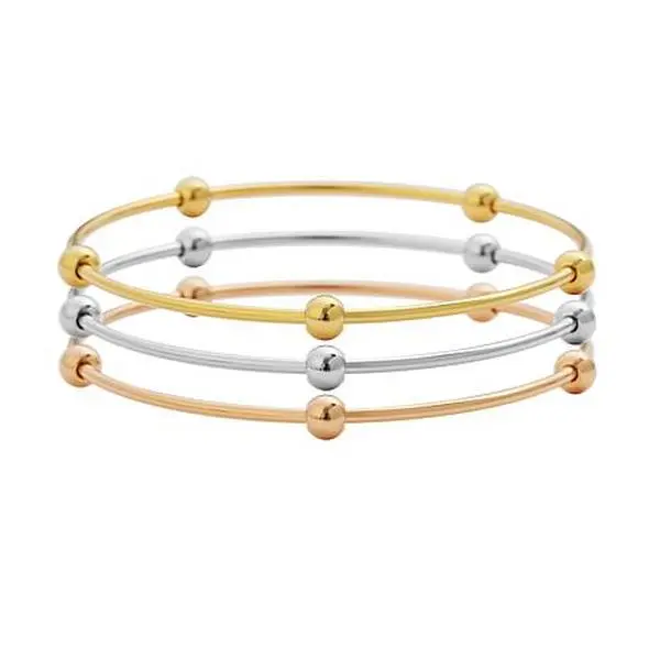 Stately Steel Stackable Beads Bangle Bracelet Set Stately Steel Stackable Beads Bangle Bracelet Set