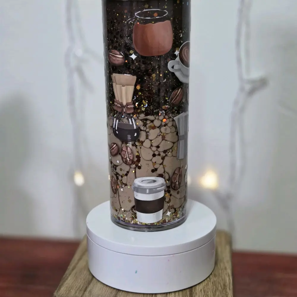 glitter lava effect snow glove tumbler with floating glitter in liquid between walls vaso tipo snow globe