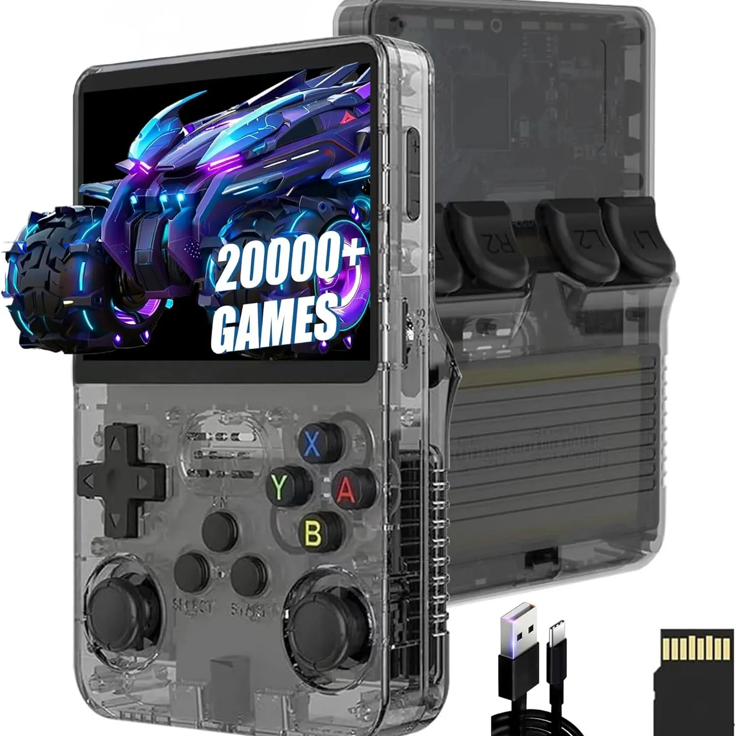 R36s Retro Video Game Console, Portable Handheld Gaming Machine, Rechargeable Game Console, 64GB Memory, Linux System, 3.5 Inch IPS Screen, 21000+ Games Preinstalled