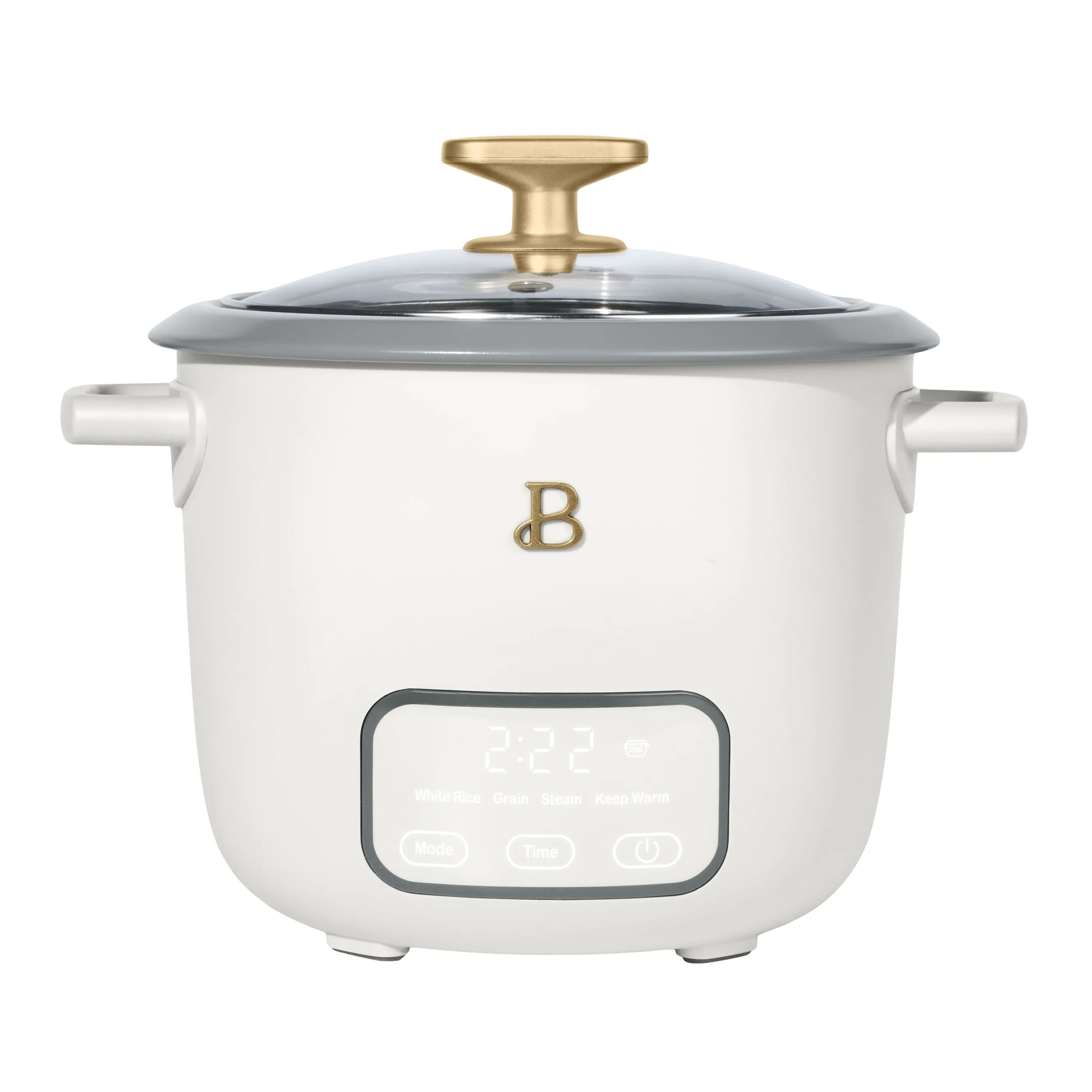 Beautiful 6-Cup Cooked, 3-Cup Uncooked Digital Electric Rice and Grain Cooker with Glass Lid and EverGood Ceramic Nonstick Coating, White Icing by Drew Barrymore