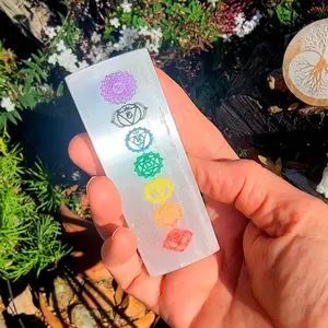 Selenite Sticks for Energy Cleansing, Moroccan Selenite with colorful Chakra Stamp