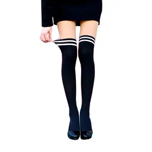 Kawaii Striped Thigh High Tights – Faux Over-the-Knee Leggings for Cosplay & Everyday Style