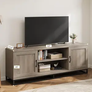 Farmhouse TV Stand for 75 Inch TV, Wooden Entertainment Center with Adjustable Shelves, Metal Legs, Storage Cabinets & Media Console for Living Room